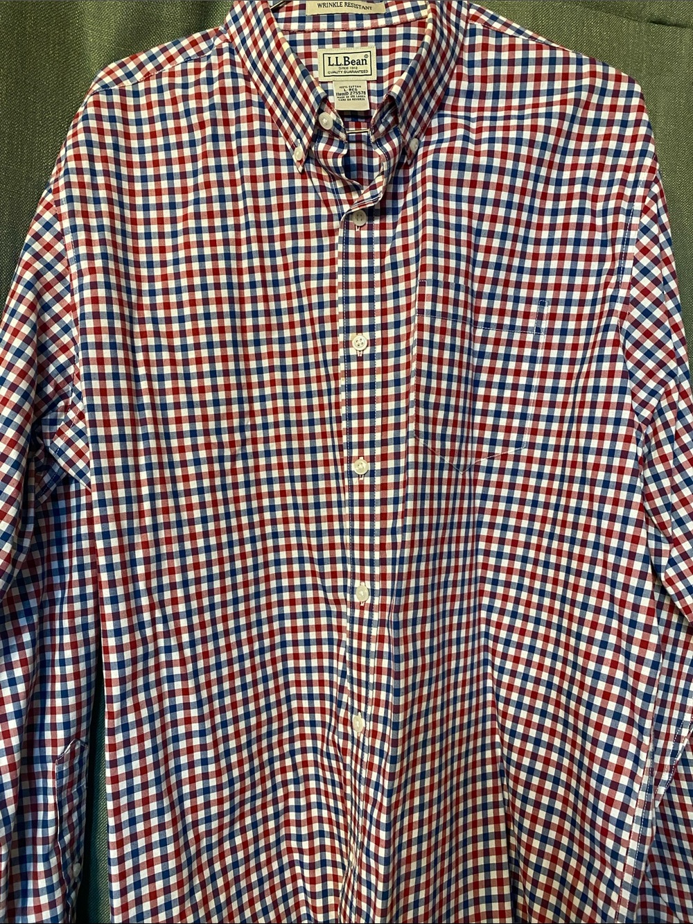 L.L. Bean Red, Blue & White Gingham Button-Down Shirt